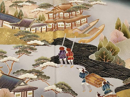 平和屋着物■豪華黒留袖　駒刺繍　人物御所解文　暈し染め　金彩　正絹　逸品　CAAU0680ev