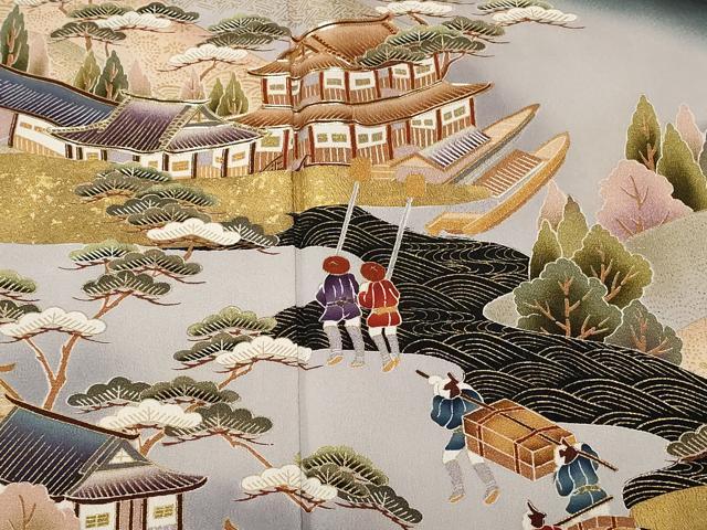 平和屋着物■豪華黒留袖　駒刺繍　人物御所解文　暈し染め　金彩　正絹　逸品　CAAU0680ev
