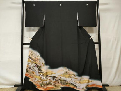 平和屋着物■豪華黒留袖　駒刺繍　人物御所解文　暈し染め　金彩　正絹　逸品　CAAU0680ev