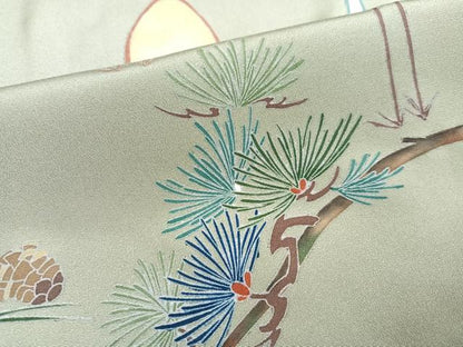 平和屋着物●豪華色留袖 作家物 駒刺繍 群れ鶴浜松文 金彩 正絹 逸品 AAAY6343ph