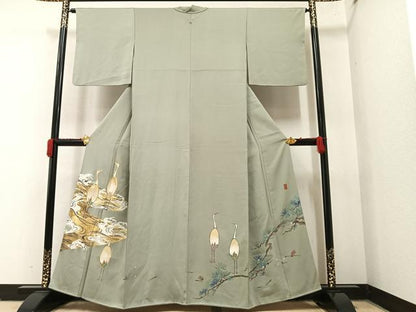 平和屋着物●豪華色留袖 作家物 駒刺繍 群れ鶴浜松文 金彩 正絹 逸品 AAAY6343ph