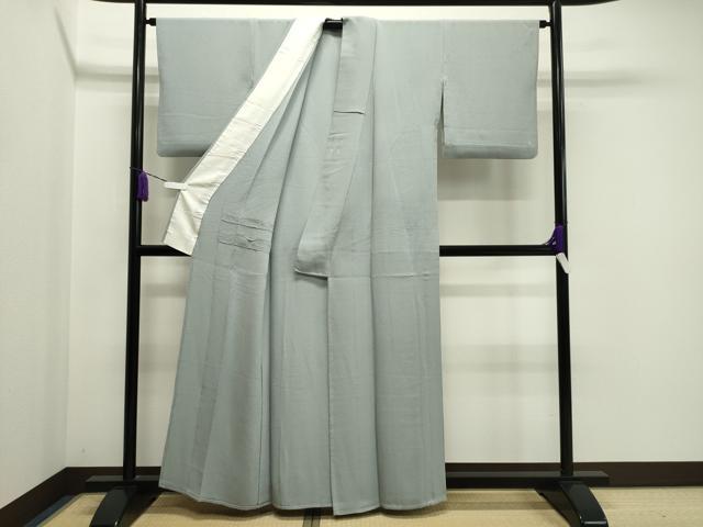 平和屋着物▽上質な色無地　単衣　青磁鼠色　正絹　逸品　CAAV8943gh