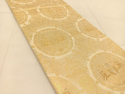 平和屋着物◎六通柄袋帯　狩猟文　金糸　正絹　逸品　BAAU2466yc