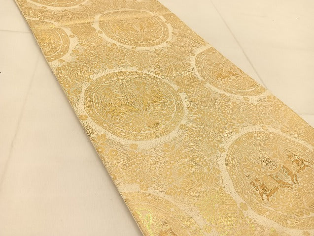 平和屋着物◎六通柄袋帯　狩猟文　金糸　正絹　逸品　BAAU2466yc