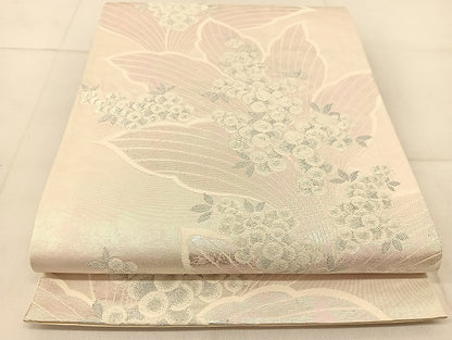 平和屋着物◎六通柄袋帯　草花文　銀糸　引箔　正絹　逸品　BAAU2468yc