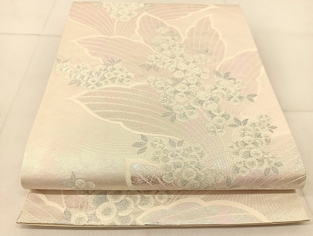 平和屋着物◎六通柄袋帯　草花文　銀糸　引箔　正絹　逸品　BAAU2468yc