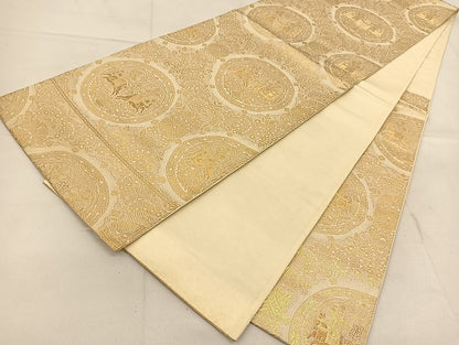 平和屋着物◎六通柄袋帯　狩猟文　金糸　正絹　逸品　BAAU2466yc