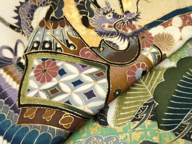 平和屋着物[]七五三　男の子　羽織・行灯袴・小物セット　鷹　鷲　龍　兜　絵巻梅松文　暈し染め　金彩　逸品　DAAS9276ma