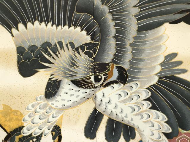 平和屋着物[]七五三　男の子　羽織・行灯袴・小物セット　鷹　鷲　龍　兜　絵巻梅松文　暈し染め　金彩　逸品　DAAS9276ma