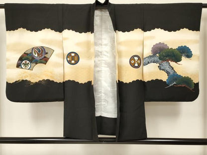 平和屋着物[]七五三　男の子　羽織・行灯袴・小物セット　鷹　鷲　龍　兜　絵巻梅松文　暈し染め　金彩　逸品　DAAS9276ma