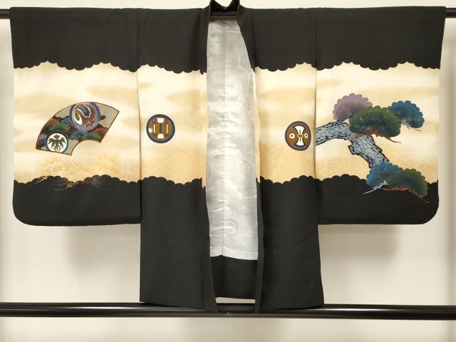 平和屋着物[]七五三　男の子　羽織・行灯袴・小物セット　鷹　鷲　龍　兜　絵巻梅松文　暈し染め　金彩　逸品　DAAS9276ma