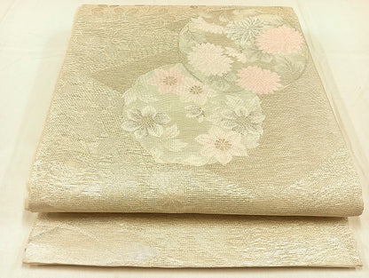 平和屋着物＊夏物　六通柄袋帯　花丸文　銀糸　正絹　逸品　AAAY8260jh