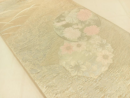 平和屋着物＊夏物　六通柄袋帯　花丸文　銀糸　正絹　逸品　AAAY8260jh