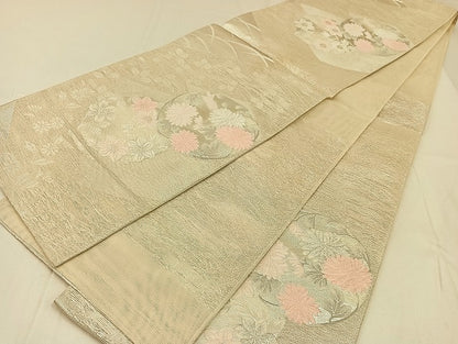 平和屋着物＊夏物　六通柄袋帯　花丸文　銀糸　正絹　逸品　AAAY8260jh