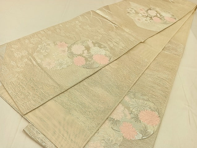 平和屋着物＊夏物　六通柄袋帯　花丸文　銀糸　正絹　逸品　AAAY8260jh