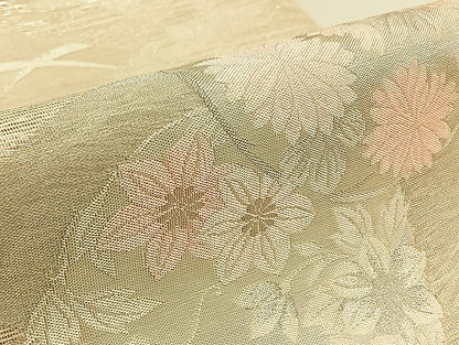 平和屋着物＊夏物　六通柄袋帯　花丸文　銀糸　正絹　逸品　AAAY8260jh