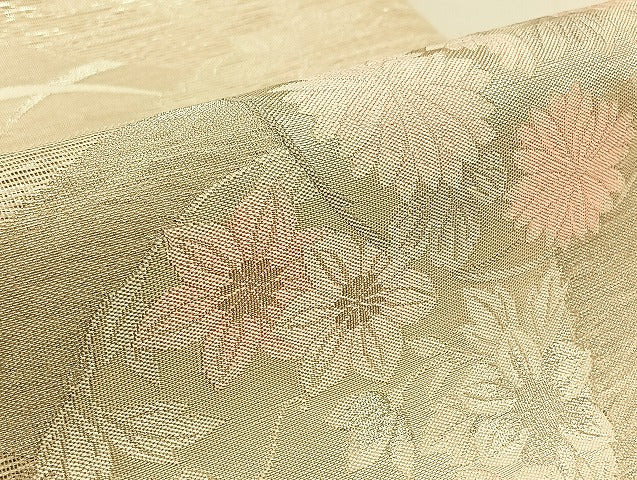 平和屋着物＊夏物　六通柄袋帯　花丸文　銀糸　正絹　逸品　AAAY8260jh