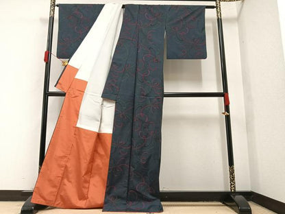 平和屋着物●本場大島紬 一元7マルキ 花尽くし 正絹 逸品 AAAY7928ph