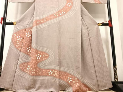 平和屋着物●訪問着　絞り　流水花唐草文　正絹　逸品　AAAY7958ph