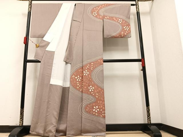 平和屋着物●訪問着　絞り　流水花唐草文　正絹　逸品　AAAY7958ph