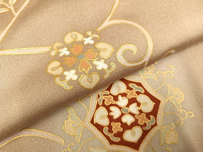 平和屋着物●訪問着 花唐草文 暈し染め 金彩 正絹 逸品 AAAY8621ph