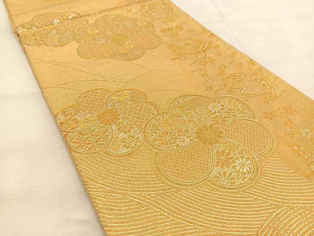平和屋着物◎六通柄袋帯　立波花蝶文　金銀糸　正絹　逸品　BAAU2886yc