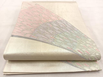 平和屋着物◎六通柄袋帯　唐織　孔雀羽文　銀糸　正絹　逸品　BAAU2917yc