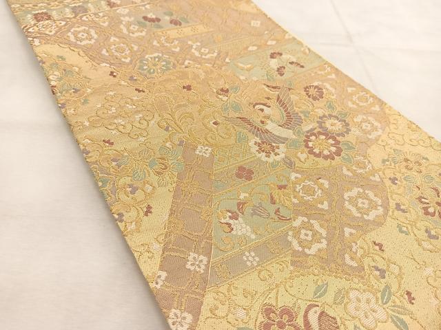 平和屋着物◎六通柄袋帯　鳳凰更紗花鳥文　金糸　正絹　逸品　BAAU2961yc