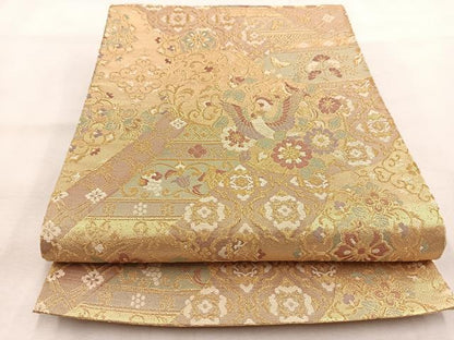 平和屋着物◎六通柄袋帯　鳳凰更紗花鳥文　金糸　正絹　逸品　BAAU2961yc