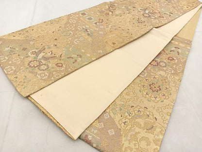 平和屋着物◎六通柄袋帯　鳳凰更紗花鳥文　金糸　正絹　逸品　BAAU2961yc