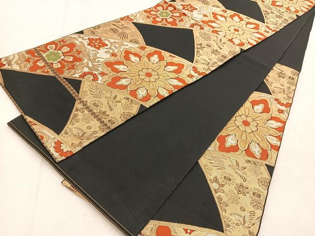平和屋着物◎六通柄　本袋帯　鳳凰正倉院花文　黒地　金糸　正絹　逸品　BAAU6037yc