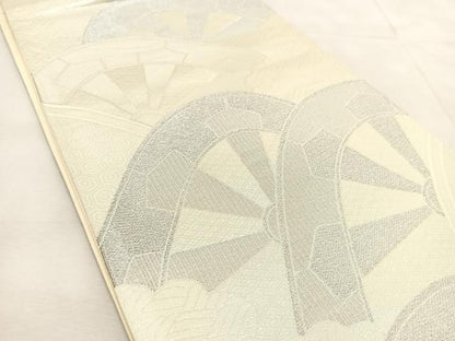 平和屋着物◎六通柄袋帯　片輪車青海波　銀糸　正絹　逸品　BAAU6036yc