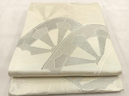 平和屋着物◎六通柄袋帯　片輪車青海波　銀糸　正絹　逸品　BAAU6036yc
