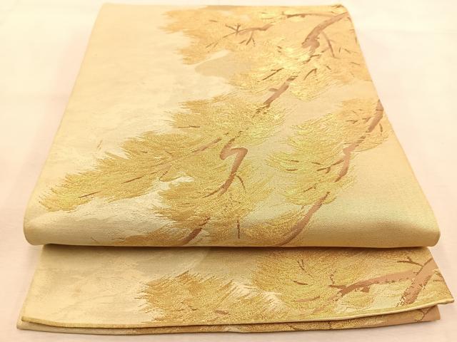 平和屋着物◎六通柄袋帯　流水樹林文　金糸　正絹　逸品　BAAU6068yc