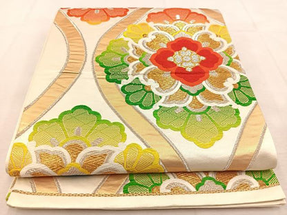 平和屋着物◎六通柄袋帯　唐織　立涌正倉院花文　金銀糸　正絹　逸品　BAAU6053yc