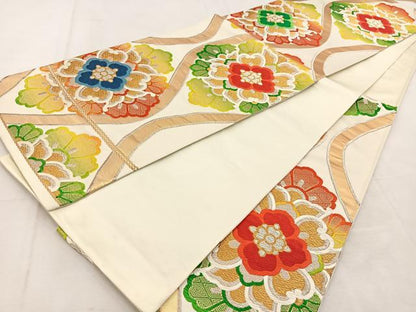 平和屋着物◎六通柄袋帯　唐織　立涌正倉院花文　金銀糸　正絹　逸品　BAAU6053yc