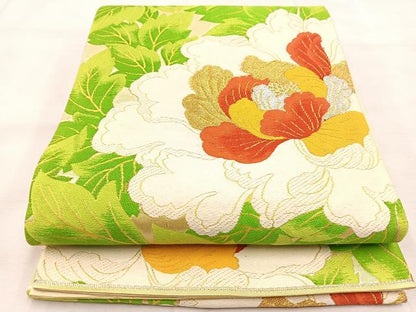 平和屋着物◎六通柄袋帯　唐織　牡丹　金銀糸　正絹　逸品　BAAU6042yc