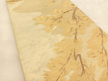 平和屋着物◎六通柄袋帯　流水樹林文　金糸　正絹　逸品　BAAU6068yc