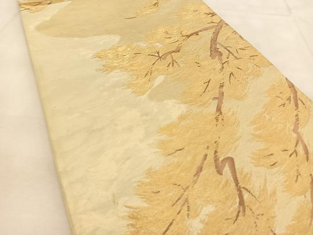 平和屋着物◎六通柄袋帯　流水樹林文　金糸　正絹　逸品　BAAU6068yc