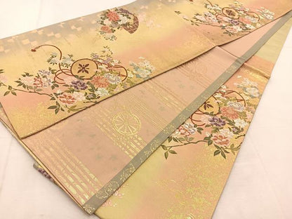 平和屋着物◎六通柄袋帯　唐織　地紙鼓花文　金糸　引箔　正絹　逸品　BAAU6116yc
