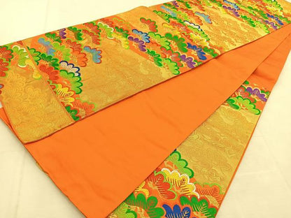 平和屋着物◎六通柄袋帯 唐織 笠松 金糸 正絹 逸品 BAAU6139yc