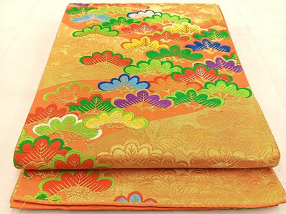 平和屋着物◎六通柄袋帯 唐織 笠松 金糸 正絹 逸品 BAAU6139yc