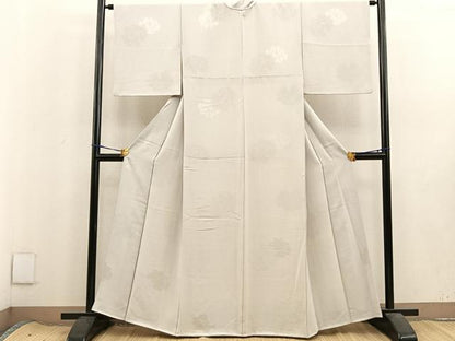 平和屋着物●上質な色無地　牡丹地紋　練色　正絹　逸品　BAAU4235mz