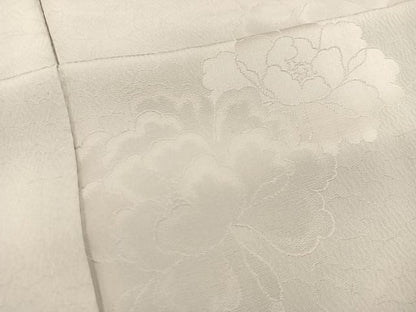 平和屋着物●上質な色無地　牡丹地紋　練色　正絹　逸品　BAAU4235mz