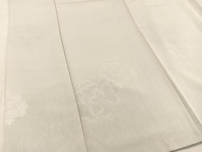 平和屋着物●上質な色無地　牡丹地紋　練色　正絹　逸品　BAAU4235mz