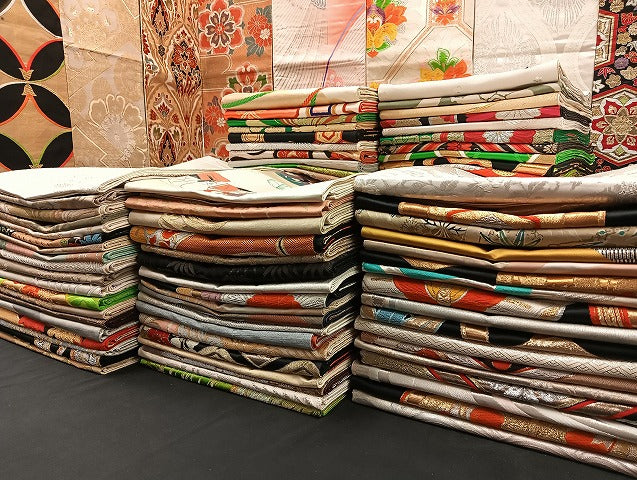 平和屋着物■袋帯 西陣 まとめて100点 向かい鶴 孔雀 尾長鳥 人物 蝶 菊 更紗 花柄 七宝 正倉院 金銀糸 など 未使用品あり 全て正絹 mmm941