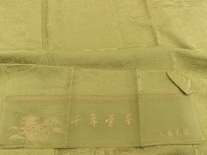 平和屋着物●上質な色無地 千年栄華 寿光織 青朽葉色 反端付き 正絹 逸品 未使用 BAAU4350mz