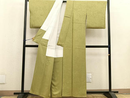 平和屋着物●上質な色無地 千年栄華 寿光織 青朽葉色 反端付き 正絹 逸品 未使用 BAAU4350mz