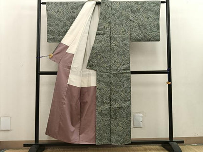 平和屋着物■上質な紬　7マルキ　幾何学文様　正絹　逸品　BAAU4428mz