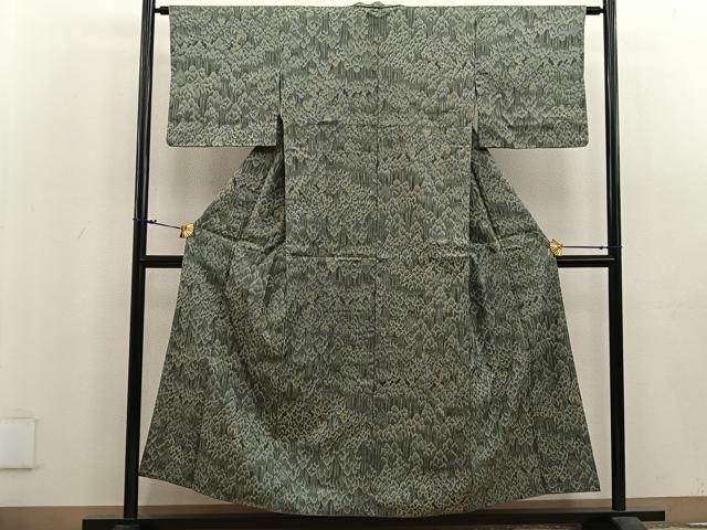 平和屋着物■上質な紬　7マルキ　幾何学文様　正絹　逸品　BAAU4428mz